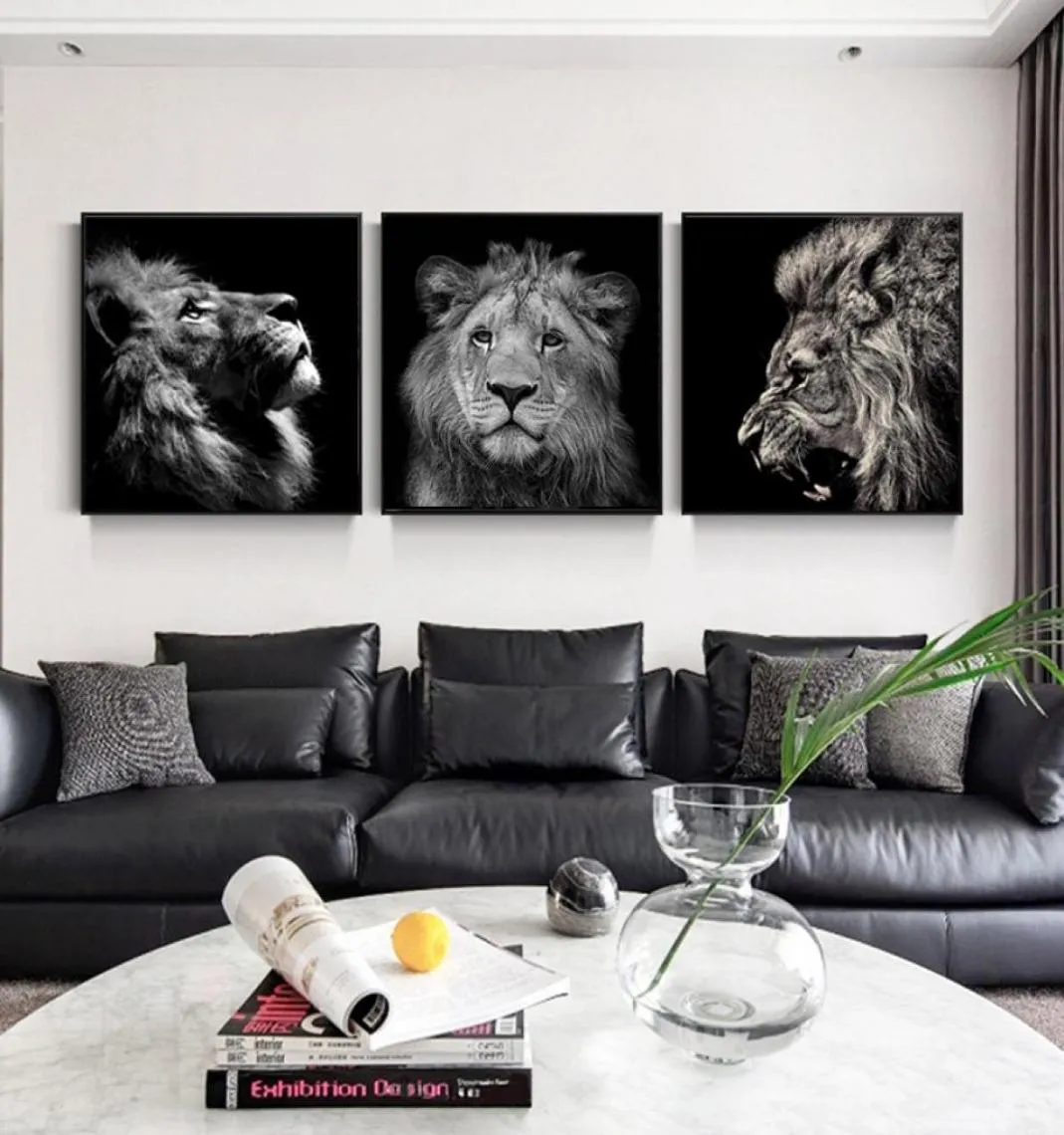 Schwarze weiße Löwen Bilder Wandkunst Gemälde für Wohnzimmer Leinwand Drucke moderne Tierdekoration No Frame8947729