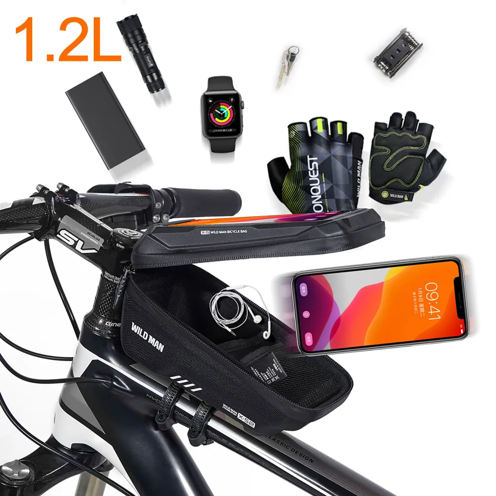 New Wild Man Bicycle Bag Bike Phone Bag Saco de bicicleta de liberação rápida à prova d'água 6.9N Ciclismo de ciclismo Bag MTB Acessórios
