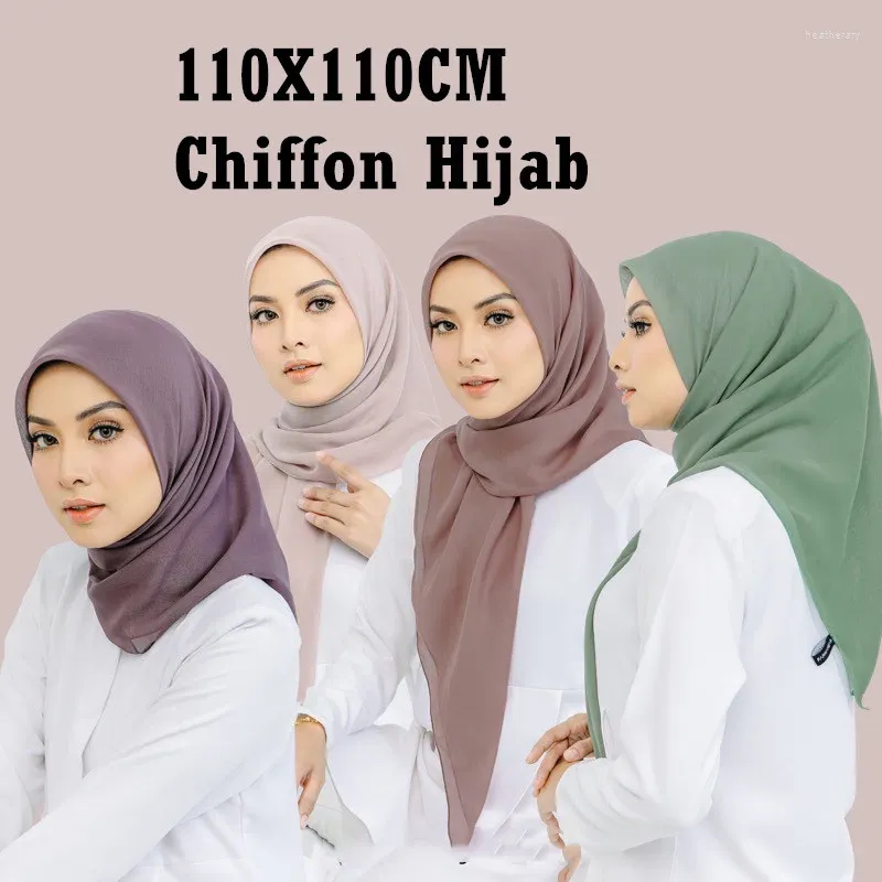 Roupas étnicas msl256 110x110cm Headwrap Head Chiffon Square Sconhab Hijabs muçulmanos Mulheres subscarf Moda casual Look Plain Color Tudung