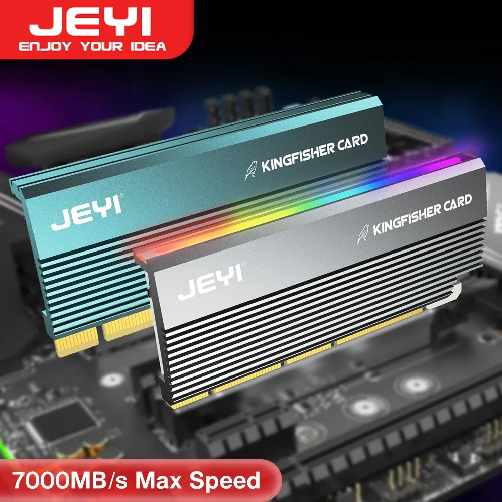 Kort JEYI RGB PCIe 4.0 NVME -adapter, PCIe till NVME M.2 SSD -adapterkort med aluminiumkylfläns, kompatibel med Gen4 Gen3 Gen2 Gen1