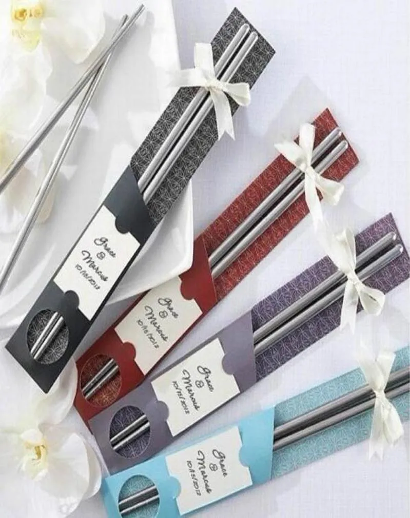 100Pairslot 200pcs East Meets West Stainless steel chopsticks Chinese style wedding Wedding Function favors gifts DHL FEDEX Fre9529592