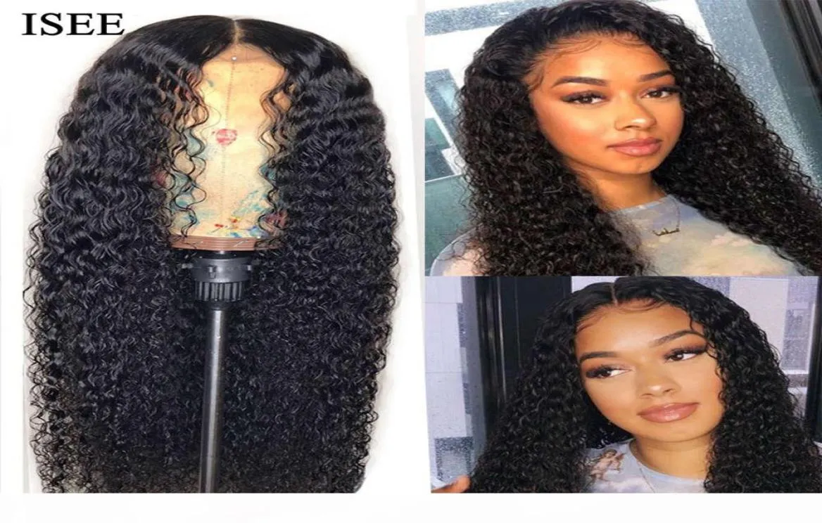 Для женщин малазийского закрытия Isee Kinky Curly Lace Front Human Hair Wigs8518311