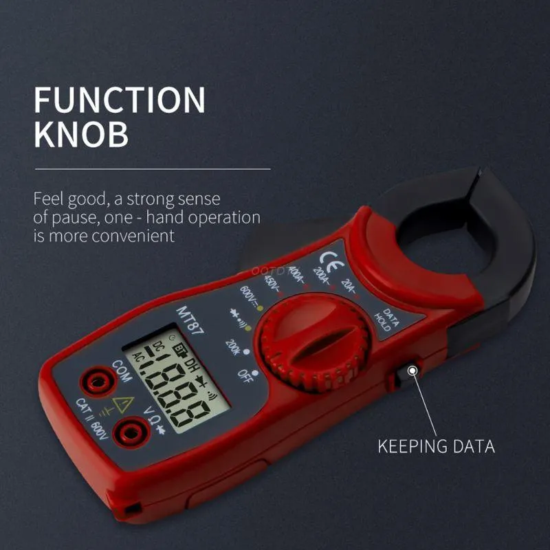 Ootdty Portable MT87 Digital Clamp Ammeter Multimeter med mät AC/DC -spänningstestare (AC -ström) Motstånd Multitest