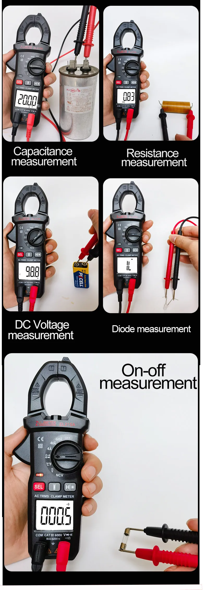 digital multimeter Amperometric Clamp with Big Screen, AC Voltage and ...