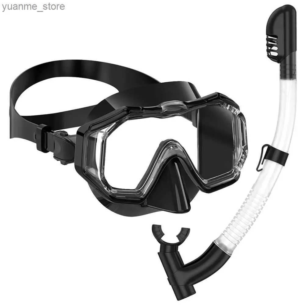 Dalış Maskeleri Şnorkel Mask Seti Tüplü Dalış Yüzme Gözlükleri 3 Pencereler Panoramik Geniş Görünüm HD Yetişkinler ve Çocuklar İçin Kuru Üst Sil Anti Beza Yavru Y240410