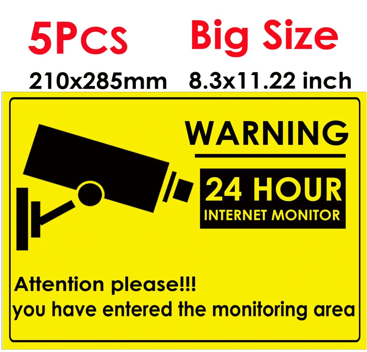 5 stcs 24 uur CCTV Security Camera System WAARSCHUWING SPICK STICKER Decal Surveillance CCTV Camera Video WAARSCHUWING Big Size 285X8723402