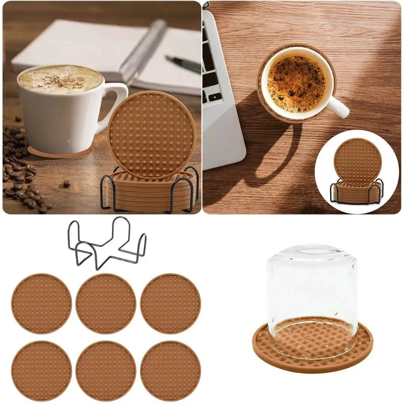 Esteras de mesa de alimento de silicona taza de café tazón de aislamiento térmico set de drenaje