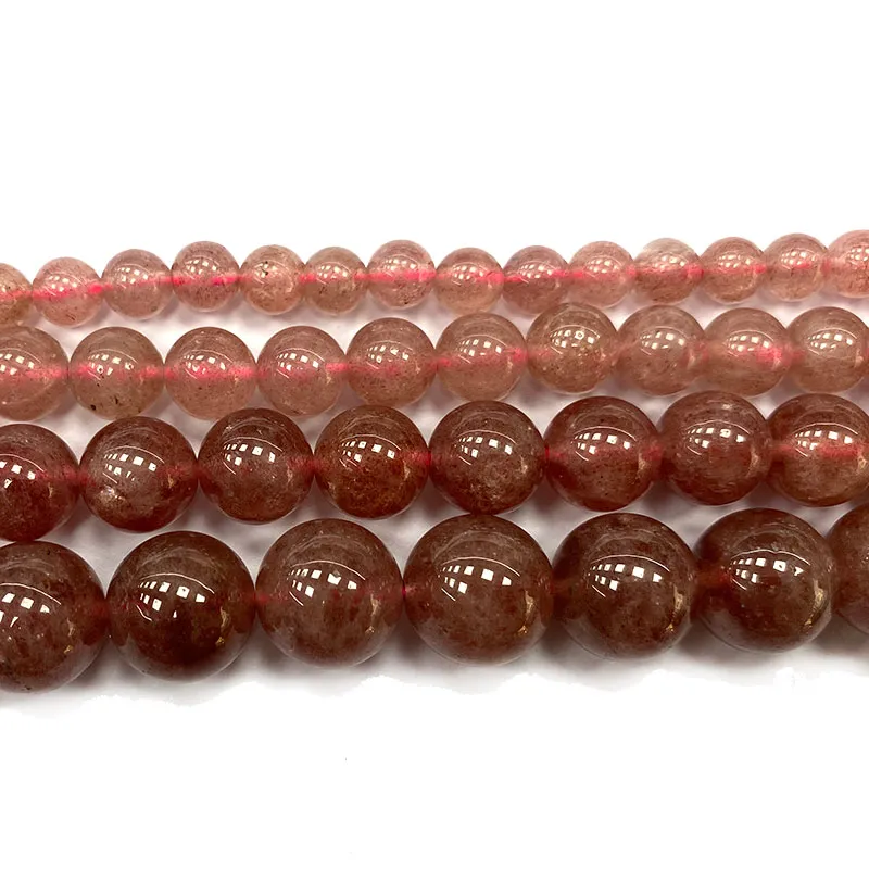 Partihandel röd jordgubbkvarts runt naturliga ädelstenpärlor för smycken som gör DIY kvinnor armband halsband charms 6/8/10/12mm