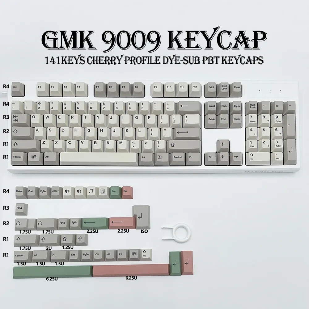 Accessoires GMKFANS GMK 9009 PBT KeyCap Retro Cherry Profile ISO 141 Schlüsselkappen für mechanische Gaming -Tastatur Custom DIY Dyesub -Schlüsselcaps eingestellt