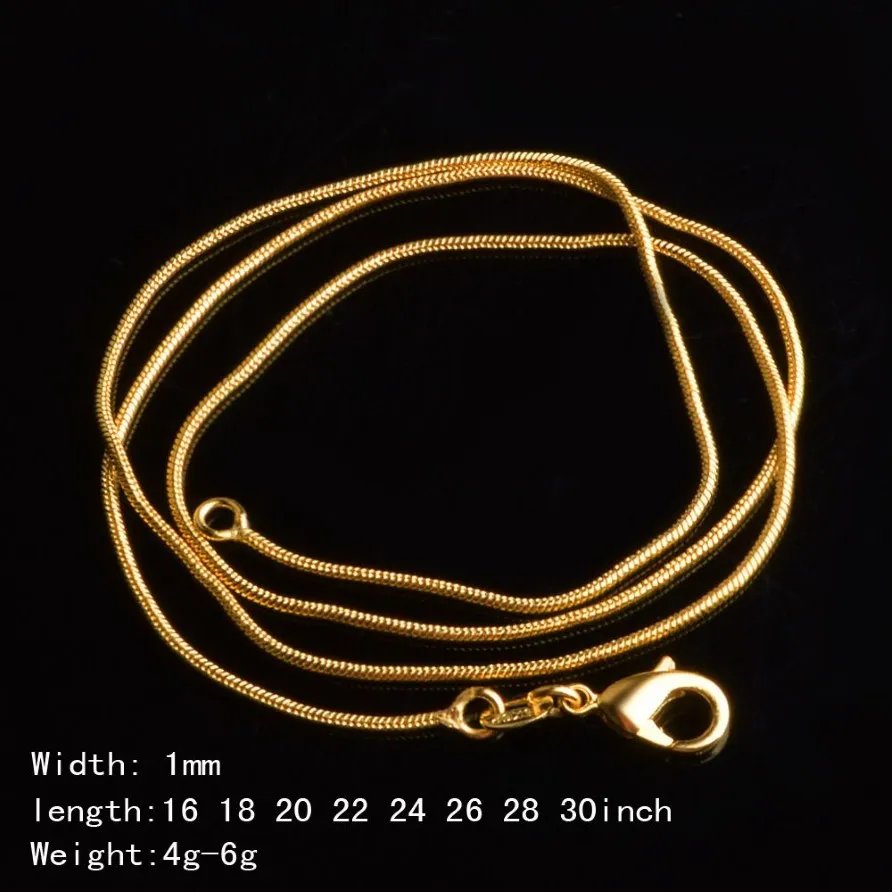Colar de corrente de ouro de 18k 1 mm 16in 18in 20in 22in 24 em colar de corrente de cobra lisa mista de 26 em colar unissex HJ269219G