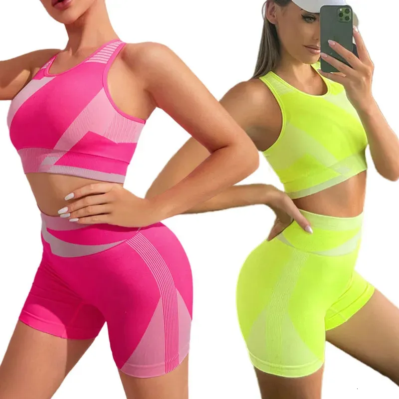 Women Yoga Set Shorts Shorts Seamless Fitness Sports Bra Tracksuit Suit Wo pezzi set S outica sportiva 240410
