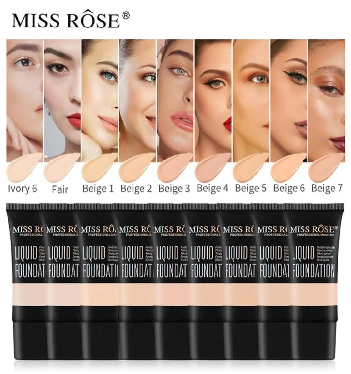 Miss Rose 9 couleurs Fondation Foundation étanche à base de fond de teint liquide Base de maquillage liquide Cosmetics maquillage 2621158