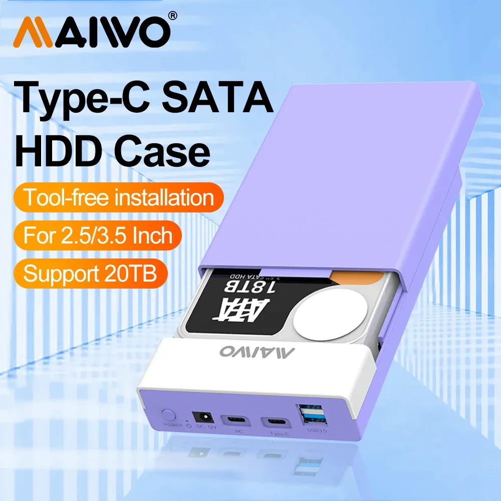 Корпус MAIWO Внешний жесткий диск для 3,5 дюйма SATA SSD HDD с USB -концентратором типа C к корпусу адаптера SATA до 20 ТБ