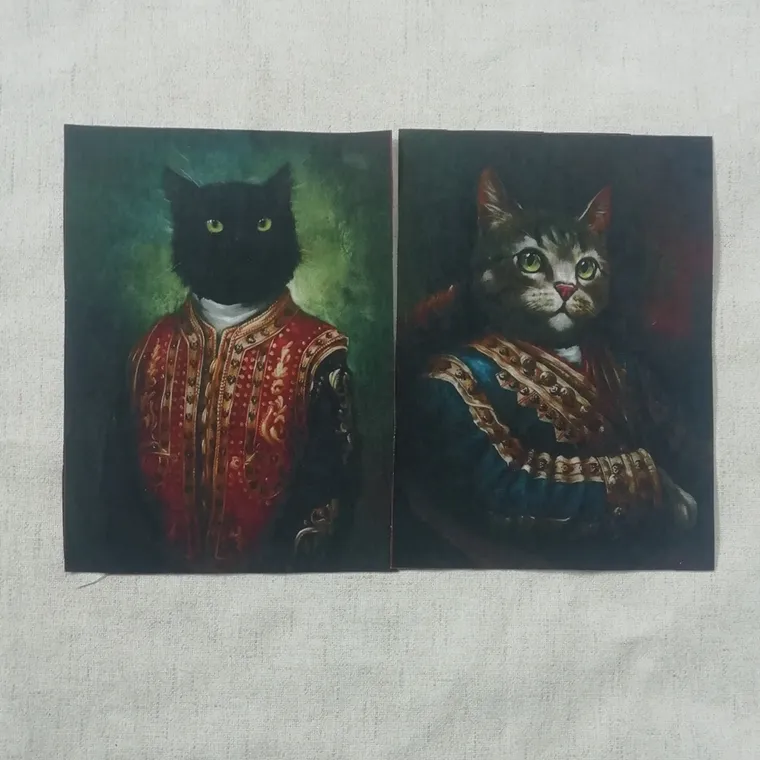 6pcs/lot quilting Court Cats Hand Dyed Painting Design Design Design Designative Paintings Cats Fabric Diy Fabric Gentleman 15*20cm