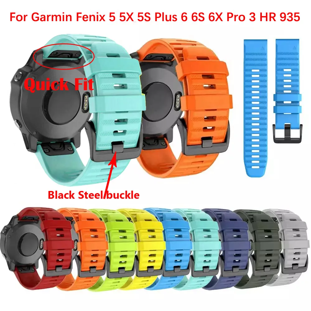 20 22 26mm Silicone Smart Watch Band tiras para Garmin Fenix6 6s 6xPro 5x 5 5S 3HR 7 7S 7X 935 945 Pulseira de pulseiras Quickfit