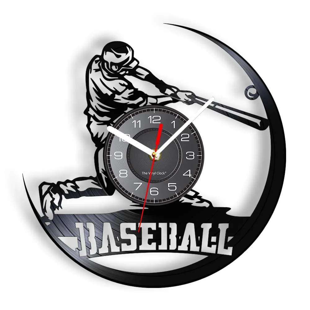 Gra w baseball Modern Wall Clock Batball Bat Bat Glove Softball Outdoor Sports LED Podświetlenie Winyl Record Zegar Prezenta