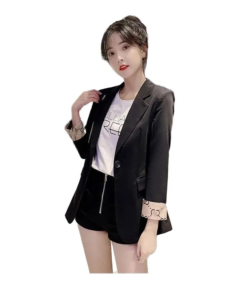 Women's spring summer blazer three quarter sleeve logo letter print slim waist suit coat casacos SMLXLXXL3XL