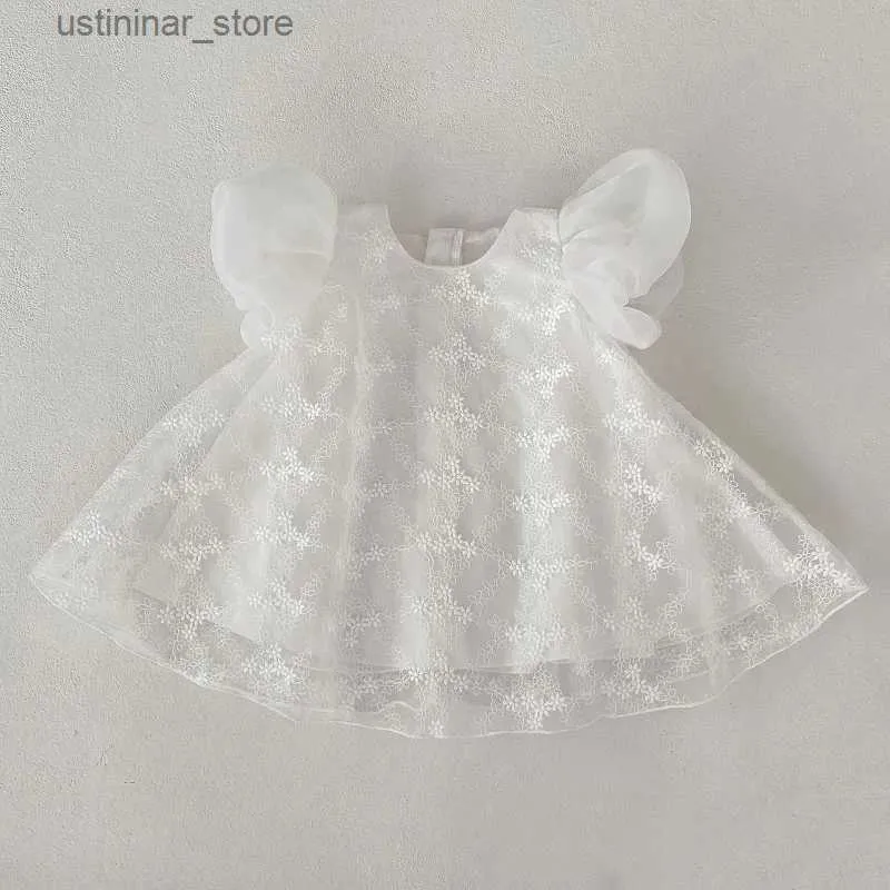 Meisjesjurken Princess Baby Girl-jurk 0-4 jaar Peuter Kinderen Massief witte puff mouw Koer Katel Katoen één-stuks verjaardagsfeestje kleding L47