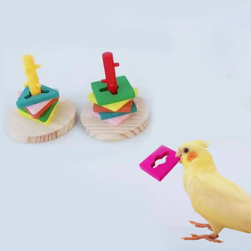 ahşap kuş papağan eğitim oyuncak platformu plastik halka zeka eğitimi çiğneme kuş oyuncak malzemeleri zeka kuş oyuncak