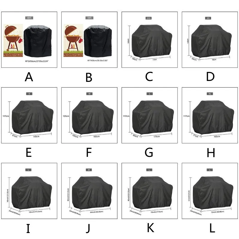 Vattentät BBQ Cover Anti-Doust Outdoor Heavy Duty Charbroil Grill Cover Rain Protective Barbecue Cover 7 Storlekar Black BBQ Cover