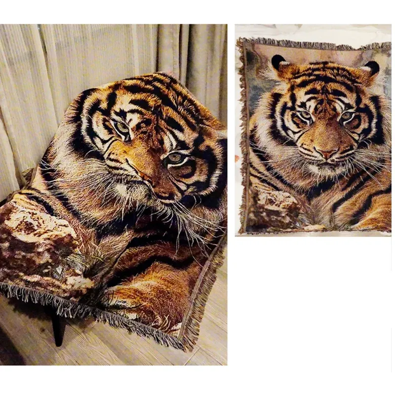 Vintage American Country Bedspreads Animal Wind Tiger Head Leisure Blanket Decorative Coverlets Rough Anti-slip Sofa Throw Cover