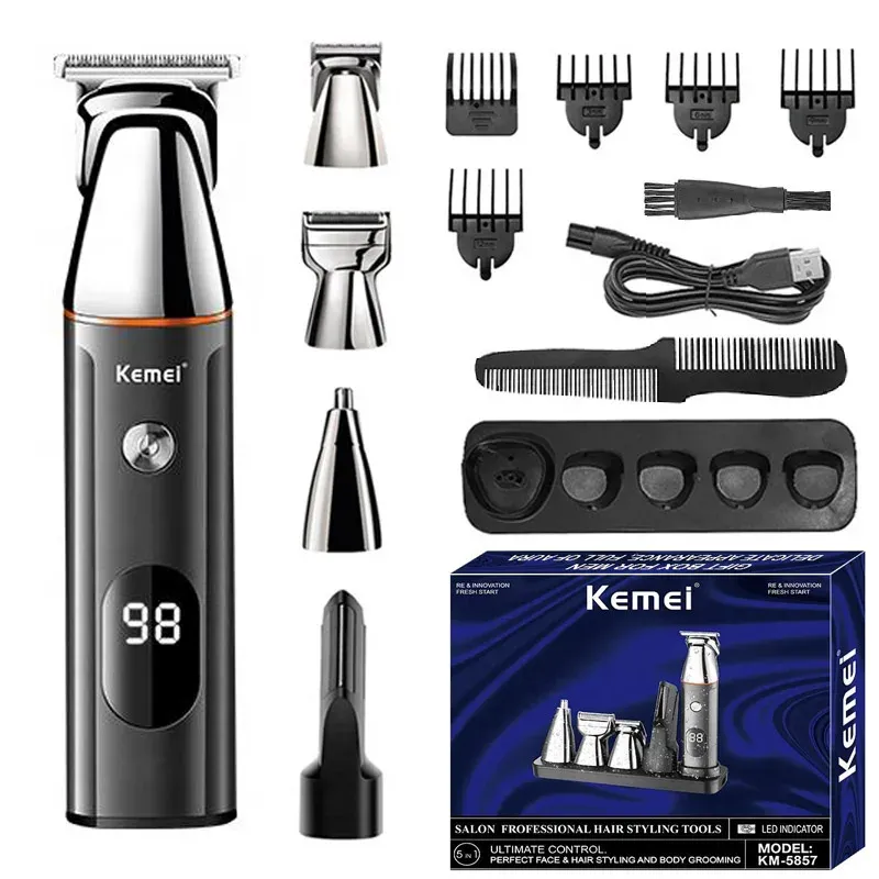 Trimmers Kemei 5in1 Electric Beard Hair Trimmer For Men Grooming Kit Face Hair Clipper body trimmer Rechargeable nose ear shaver wet&dry