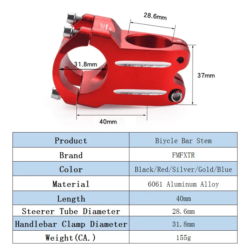 FMFXTR SEMPLE DE BICYLE 31,8 * 40 mm MTB SETE courte Aluminium Alliage haute résistance