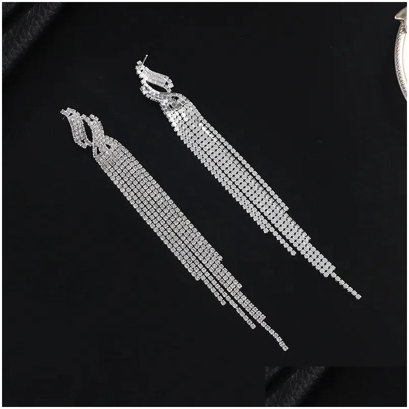 Stud Long Tassels Diamond Dingle Earring Original Sterling Sier Party Drop Earrings For Women Jewelry Gift Delivery DHY8X