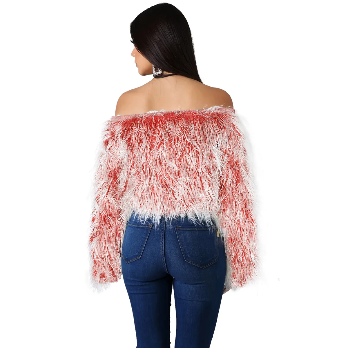 Les pulls d'hiver pour femmes d'hiver sexy hors de l'épaule Faux Fur Pullover Minimaliste de bureau décontracté de bureau