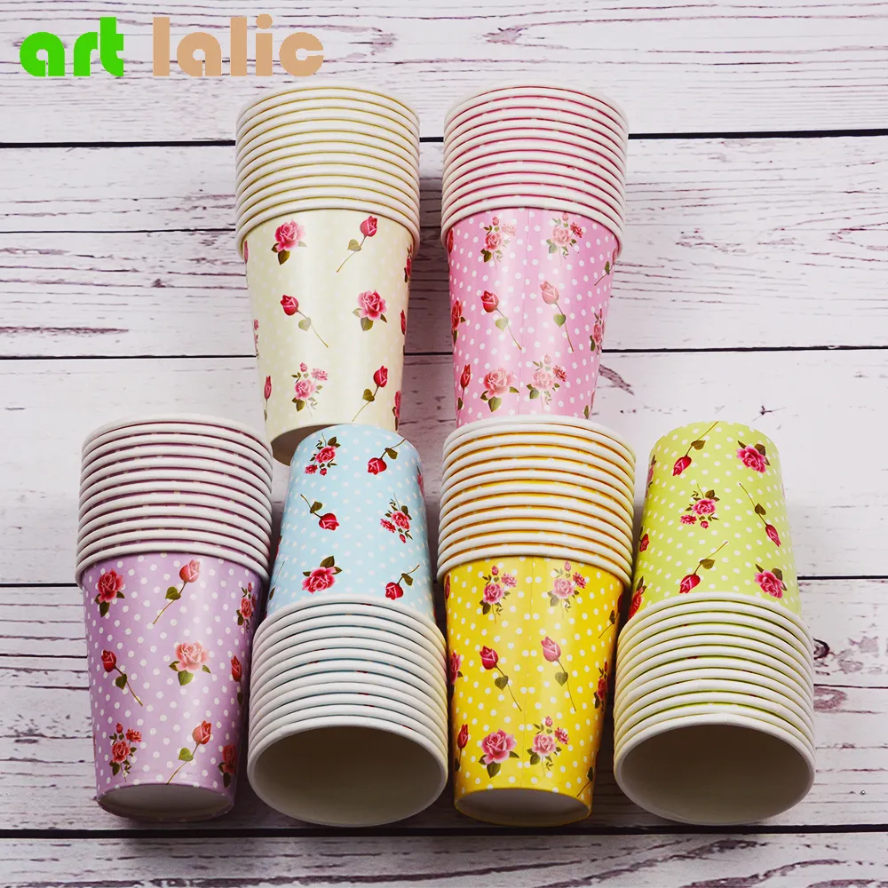 12Pcs Lot Rose Flower Paper Cups for Floral Party Supplies, Wedding Shower Birthday Party Favor