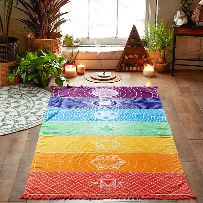 Böhmen vägg hängande Indien mandala filt 7 chakra färgad tapestry regnbågband reser sommar boho strandhandduk yogamatta