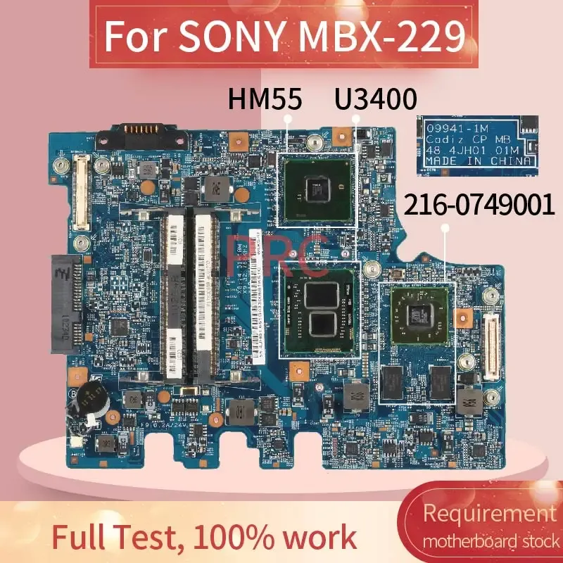 Carte mère A1790088B pour Sony MBX229 U3400 Liptop Motherboard 099411M 2160749001 DDR3 NOTAGE ENFAIR