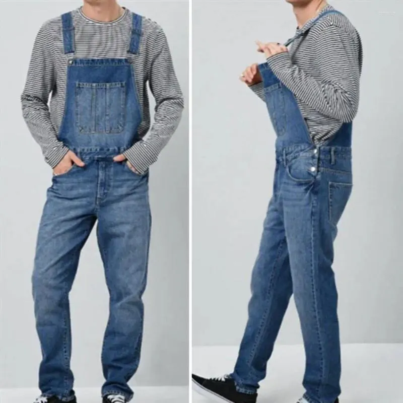 Heren jeans denim slabbib overalls solid color jumpsuit zacht ademend met suring lange broek voor comfortabel
