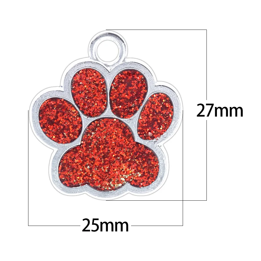 1pc 25mm köpek kedi Pet Kimlik Etiketleri Yansıyıcı Pet Tedarik Parlak Glitter Pençe Şekeri Pet Köpek Kedi Kimlik Tag Anahtarlık Pençe Baskı Etiketi