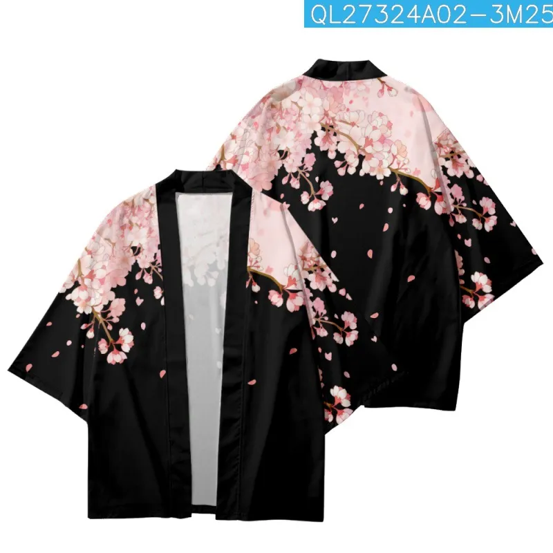 Çiçek baskılı yaz Japon gevşek harajuku kimono hırka kırpılmış pantolon kadın erkek cosplay yukata