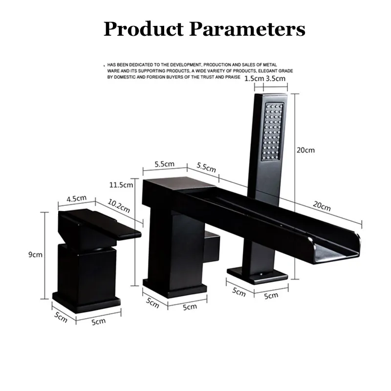 Senlessen mat zwart badkuip kraan waterval tuit abs hand douche lot koud water mixer bassin wastafel kraan para badkamer doucheset