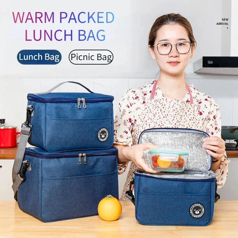 Portable Lunch Bag Food Thermal Box Drable Waterproof Office Cooler Lunchbox med axelband Picknickväska för par unisex 240409