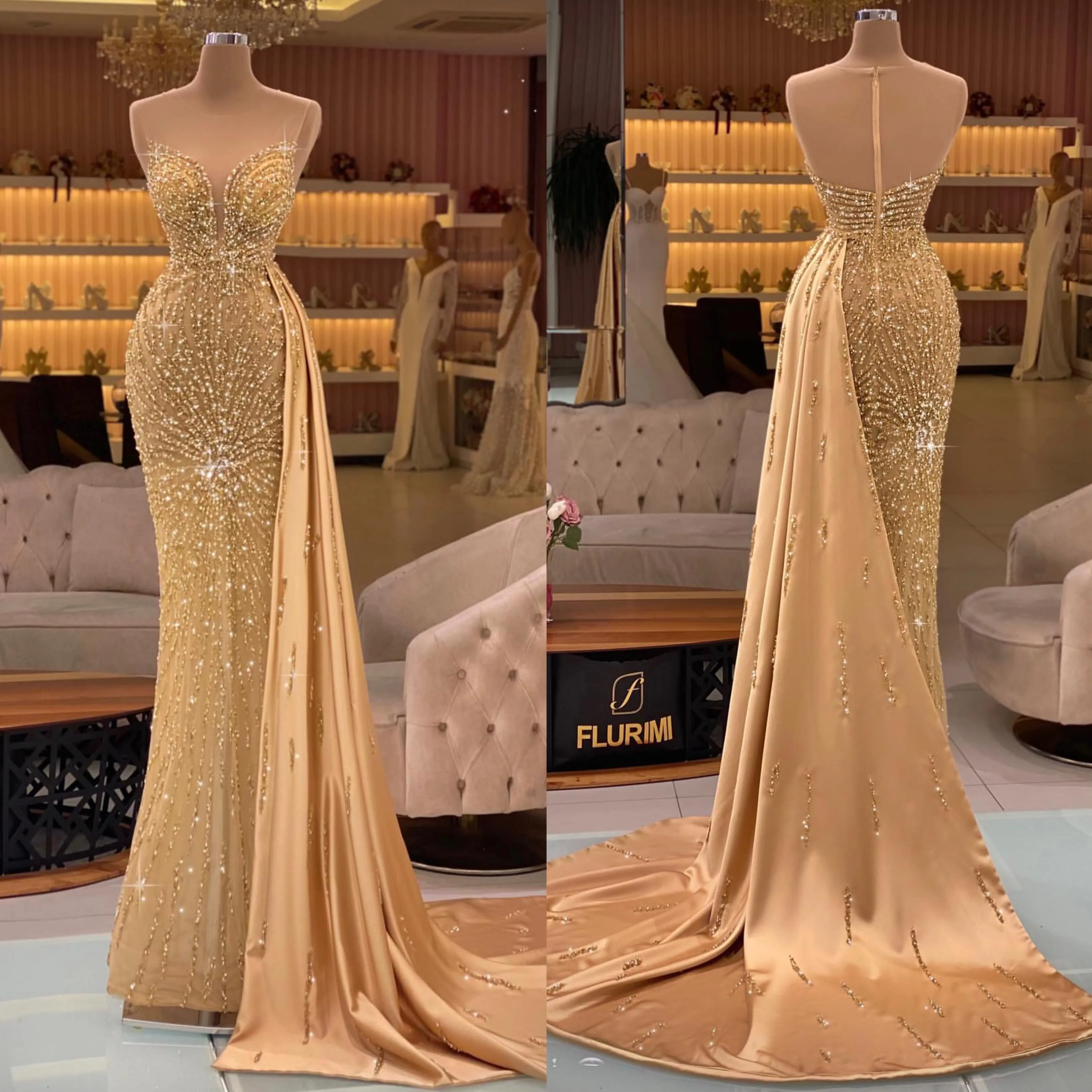 Robes de soirée de sirène en cristal Gol