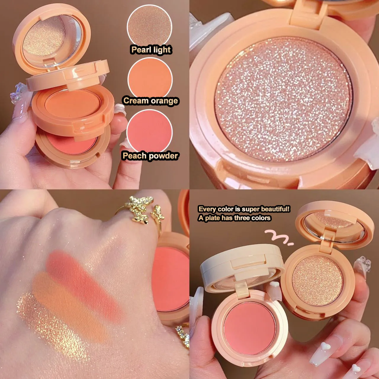 Matt Highlighter Blush Palette Pearly Blush blankt ögonskugga multifunktionella ansiktsmakeup palett kvinnlig kosmetik3 i 1 makeup