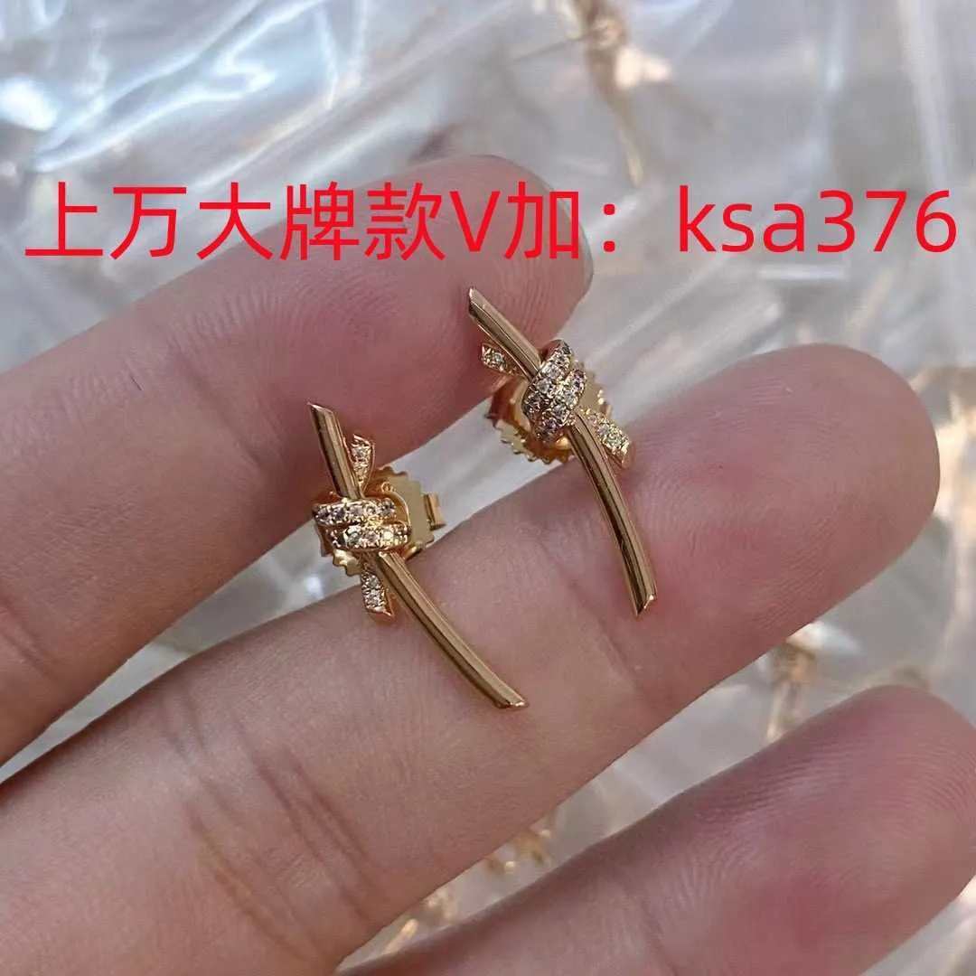Luxury Brand T Family 925 Pure Silver Plated 18K Gold Ailing Same Style Knot Tied Home Small Size Diamond Earrings With Logo