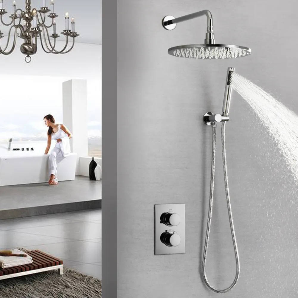 LED Thermostatic Shower System - Chrome Bathroom Shower Set with ...