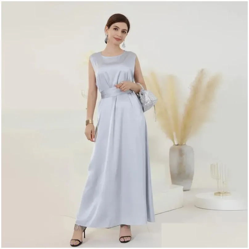 Ethnische Kleidung weißer Satin unter Abaya Slip -Kleid Dubai Muslim tragen ärmellose innere Kleider für Frauen marokkanischer Kaftan Robe Islamic d Dhegs