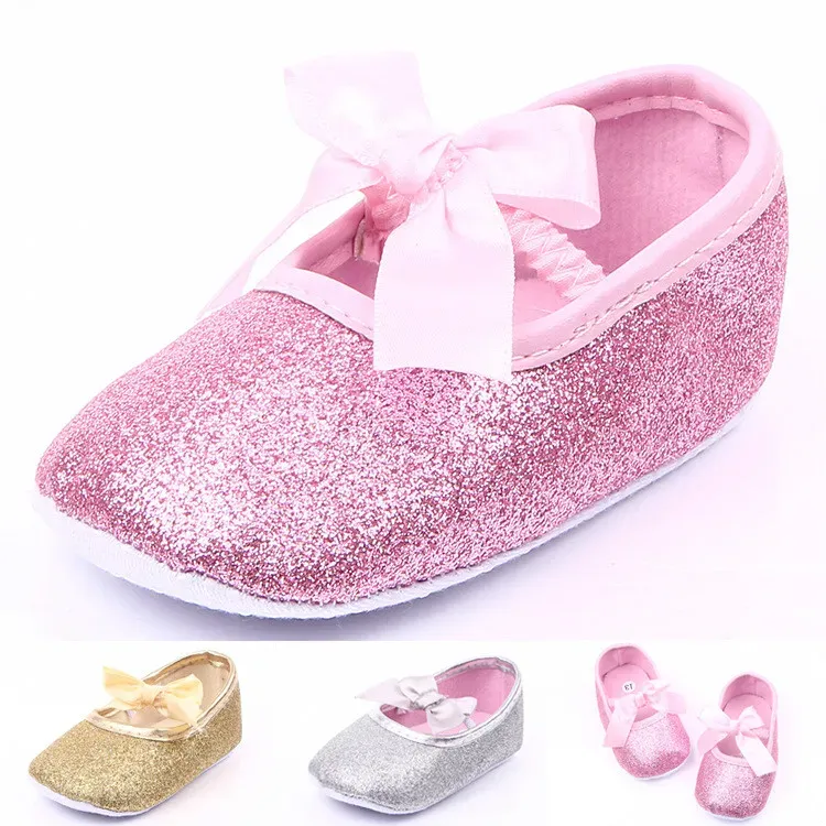 Sneakers de nieuwe glitter boog prinses meisjes schoenen baby baby schoenen comfortabele softssoled schoenen goud zilver roze, zoete en schattige mode