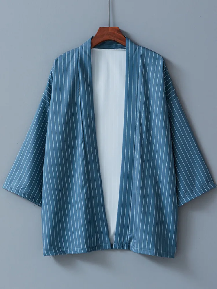 Kimono Japanese Yukata Retro Kimono Cardigan Striped Asian Clothes Samurai Harajuku Japanese Streetwear Clothing Haori Obi
