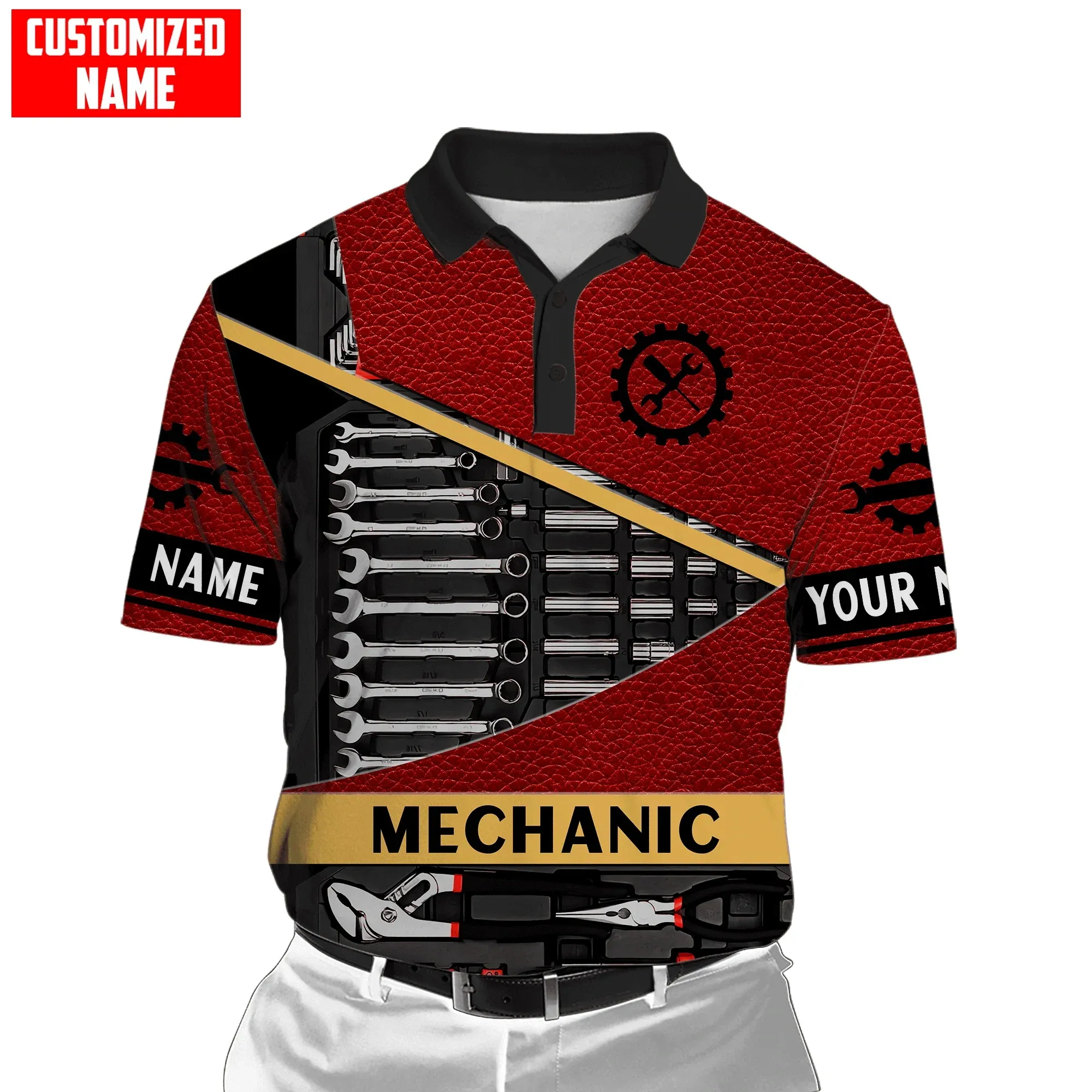 Nome personalizzato Mechanic 3D su tutta la polo da uomo stampato Maglietta Summer Short Short Street Street Polo Cash Shirt Tops WK12