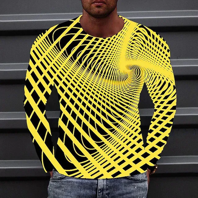 Fashionable mens long sleeved round neck t-shirt 3D printing creative spin graphic t shirts Street Mens clothing y2k tops 240403