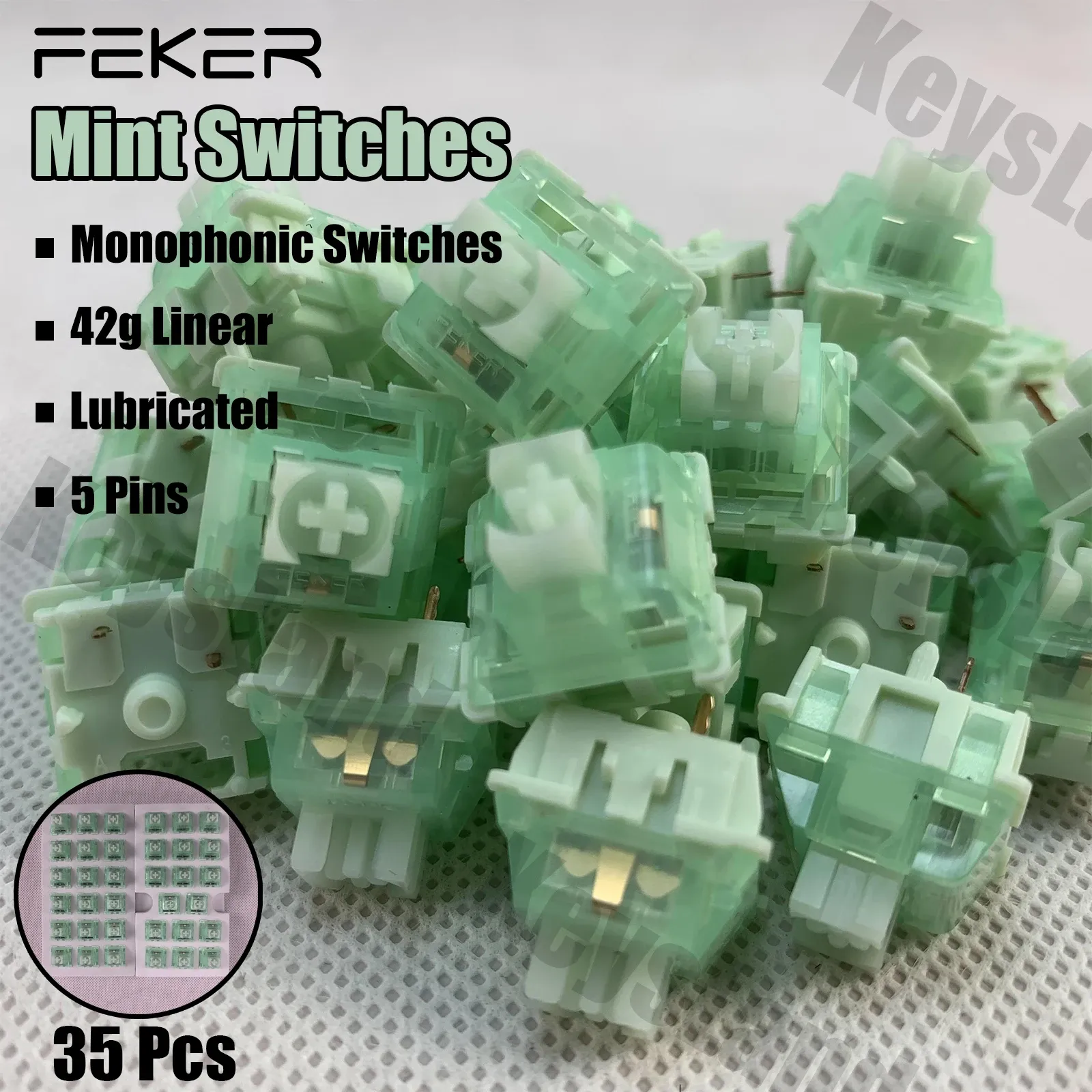 Akcesoria 35pcs Feker Mint Switches Mechanical Keyboard Akcesoria liniowe Monofoniczne zielone 42G Cherry MX 5pins Hotswappable Dostosowywane