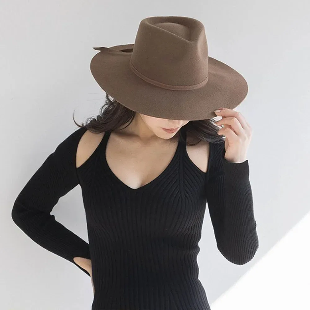 Women Winter Fedora Hat Wide Brim Panama Hüte Frim Flat Woll Hochzeit Party Kirche Bühnenaufführung Großhandel 240410