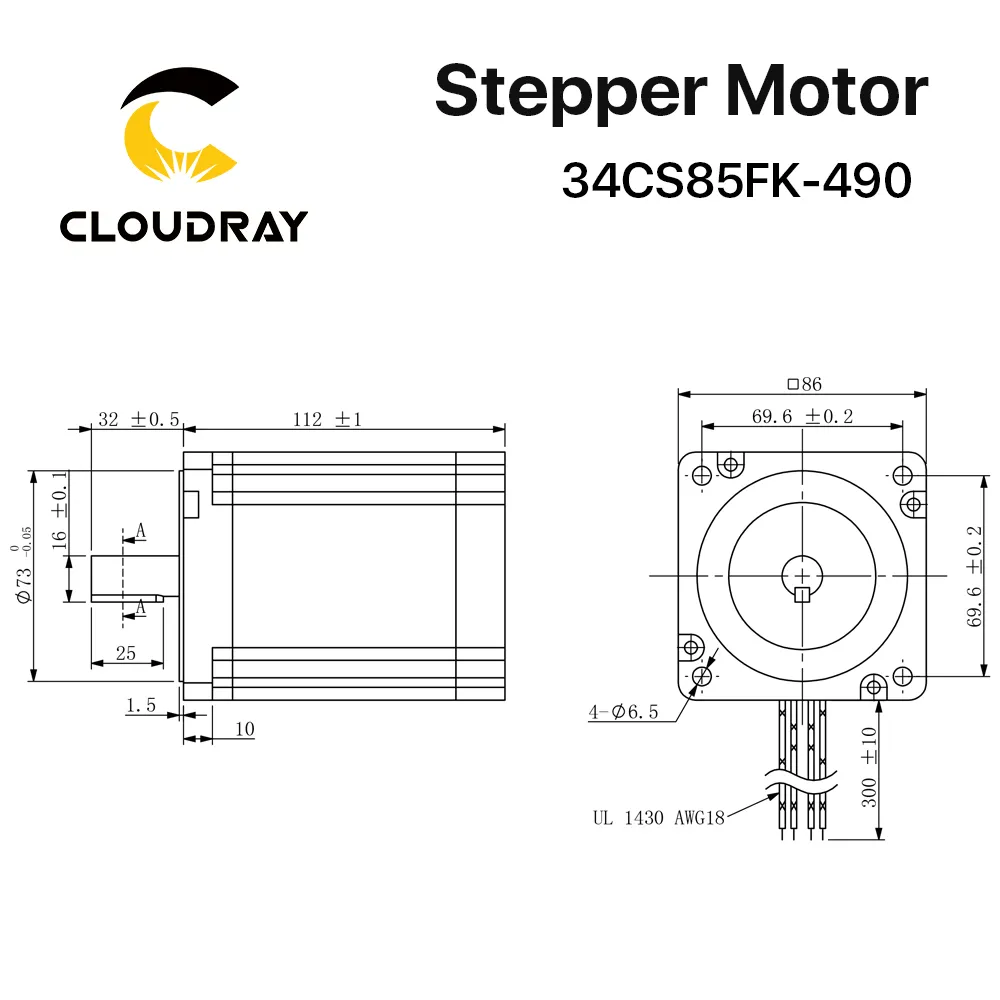 Cloudray NEMA 34 Kit de moteur pas à pas en boucle ouverte 8,5N.M 4,9A 112 mm moteur pas à pas couple haute gravure CNC