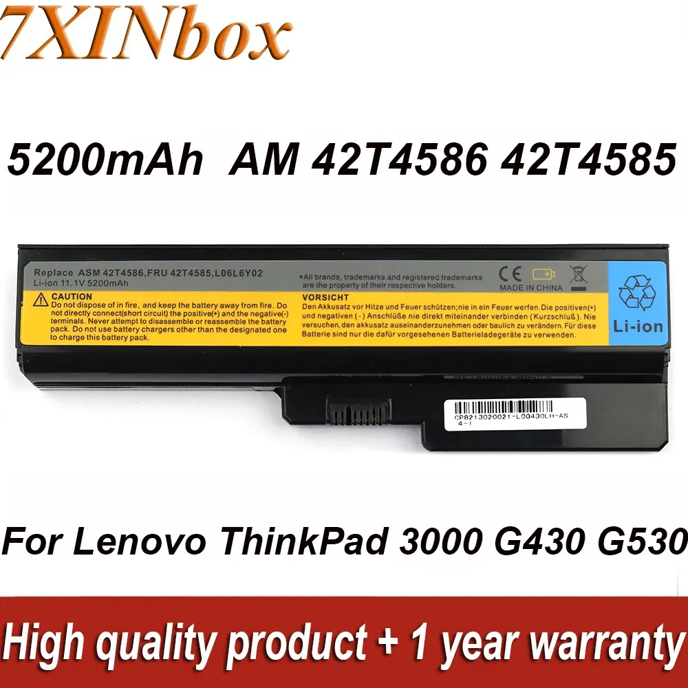 Baterie 42T4585 42T4586 11.1 V 5200 mAh bateria laptopa dla Lenovo Thinkpad 3000 G430 G530 G530M G450 G555 N500 IdeaPad B460 G430 Series Series